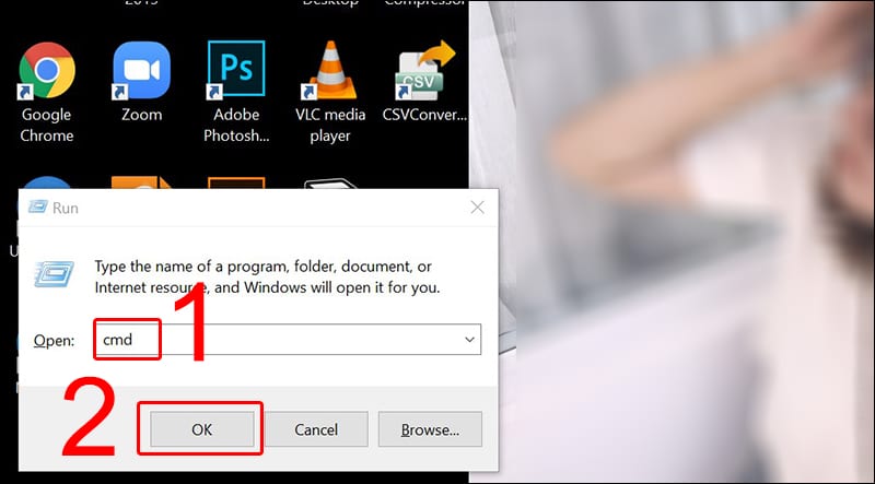 Gõ lệnh cmd vào hộp thoại
