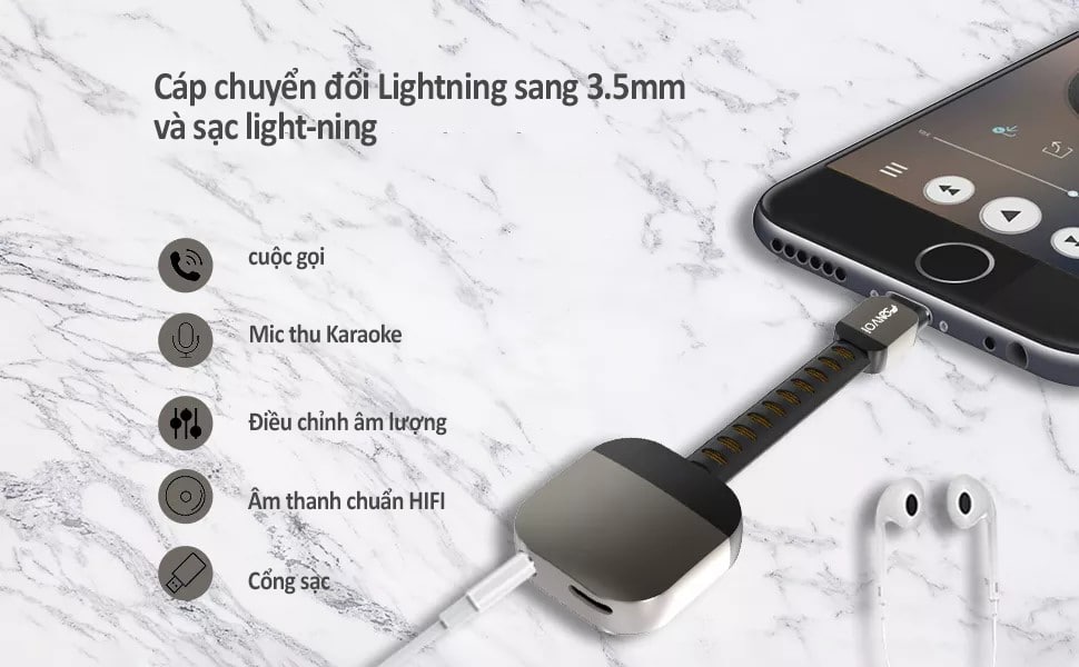 Cáp Chuyển Đổi Âm Thanh Vừa Sạc Vừa Nghe Lightning Sang 3.5mm Lightning FONVOI
